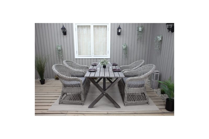 Utomhusmöbelgrupp 150 cm Bord & 4 Merida grå stolar Grå - Grå - Utemöbler - Utegrupp - Matgrupper utomhus