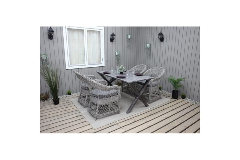 Utomhusmöbelgrupp 150 cm Bord & 4 Merida grå stolar Grå - Grå - Utemöbler - Utegrupp - Matgrupper utomhus