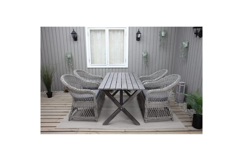 Utomhusmöbelgrupp 150 cm Bord & 4 Merida grå stolar Grå - Grå - Utemöbler - Utegrupp - Matgrupper utomhus