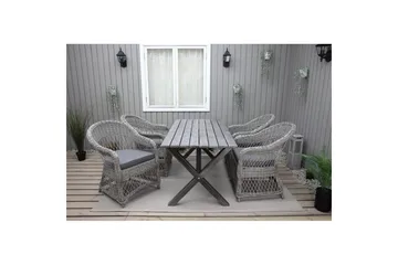 Utomhusmöbelgrupp 150 cm Bord & 4 Merida grå stolar Grå - Grå - Utemöbler - Utegrupp - Matgrupper utomhus