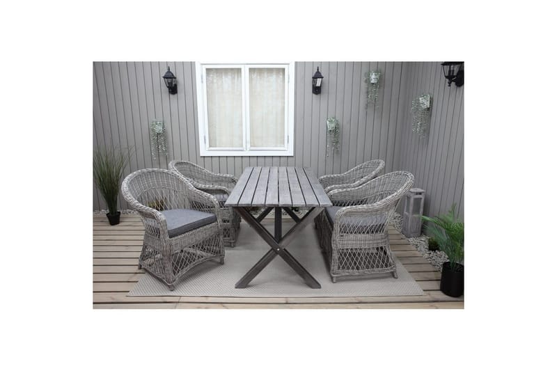 Utomhusmöbelgrupp 150 cm Bord & 4 Merida grå stolar Grå - Grå - Utemöbler - Utegrupp - Matgrupper utomhus
