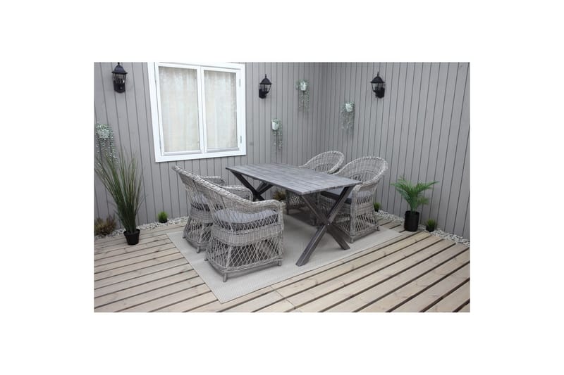 Utomhusmöbelgrupp 150 cm Bord & 4 Merida grå stolar Grå - Grå - Utemöbler - Utegrupp - Matgrupper utomhus