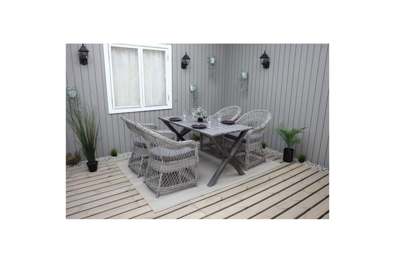 Utomhusmöbelgrupp 150 cm Bord & 4 Merida grå stolar Grå - Grå - Utemöbler - Utegrupp - Matgrupper utomhus