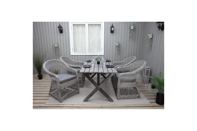 Utomhusmöbelgrupp 150 cm Bord & 4 Merida grå stolar Grå - Grå - Utemöbler - Utegrupp - Matgrupper utomhus