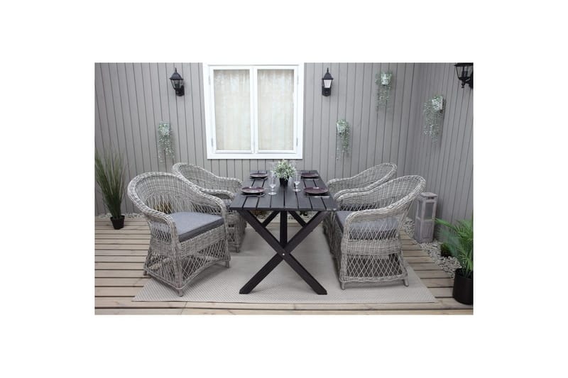 Utomhusmöbelgrupp 150 cm Bord & 4 Merida grå stolar Svart - Svart - Utemöbler - Utegrupp - Matgrupper utomhus