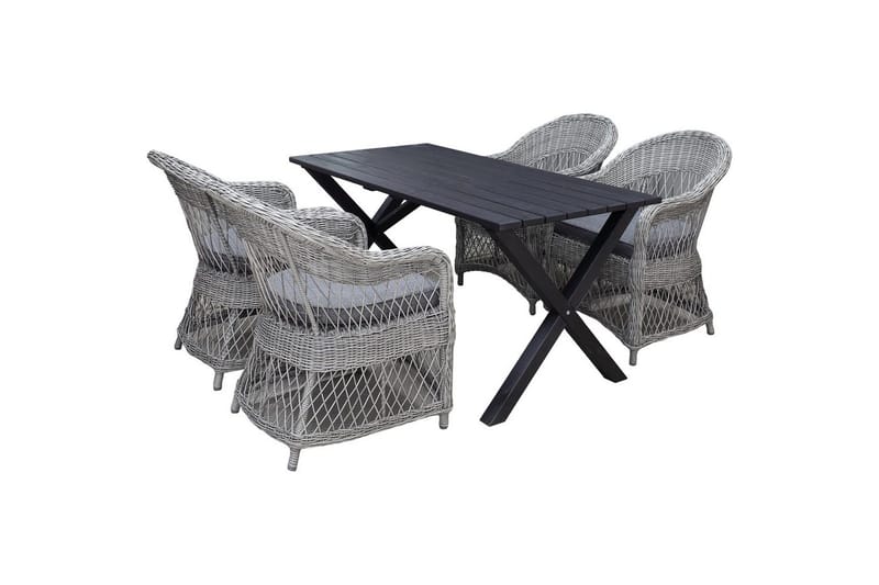 Utomhusmöbelgrupp 150 cm Bord & 4 Merida grå stolar Svart, Svart