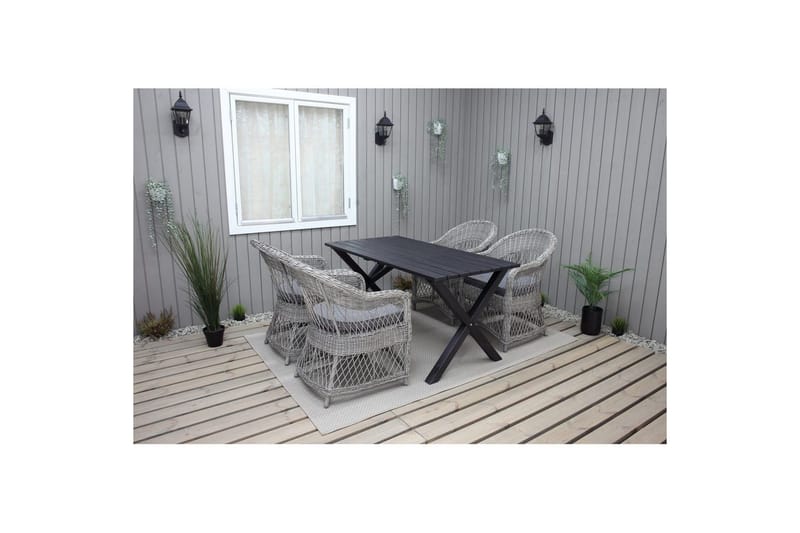 Utomhusmöbelgrupp 150 cm Bord & 4 Merida grå stolar Svart - Svart - Utemöbler - Utegrupp - Matgrupper utomhus