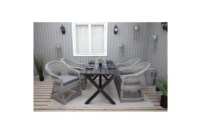 Utomhusmöbelgrupp 150 cm Bord & 4 Merida grå stolar Svart - Svart - Utemöbler - Utegrupp - Matgrupper utomhus