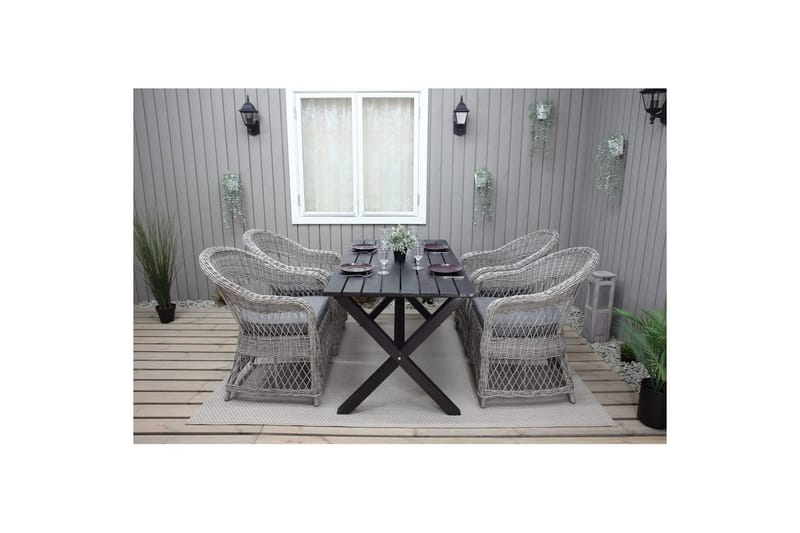Utomhusmöbelgrupp 150 cm Bord & 4 Merida grå stolar Svart - Svart - Utemöbler - Utegrupp - Matgrupper utomhus