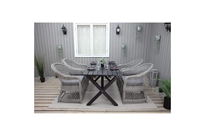 Utomhusmöbelgrupp 150 cm Bord & 4 Merida grå stolar Svart - Svart - Utemöbler - Utegrupp - Matgrupper utomhus