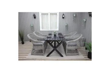 Utomhusmöbelgrupp 150 cm Bord & 4 Merida grå stolar Svart - Svart - Utemöbler - Utegrupp - Matgrupper utomhus