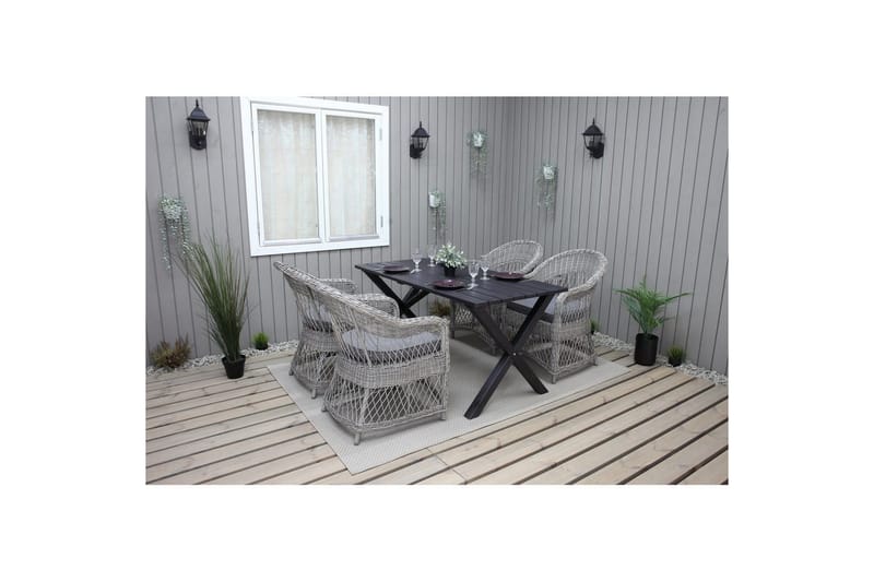 Utomhusmöbelgrupp 150 cm Bord & 4 Merida grå stolar Svart - Svart - Utemöbler - Utegrupp - Matgrupper utomhus