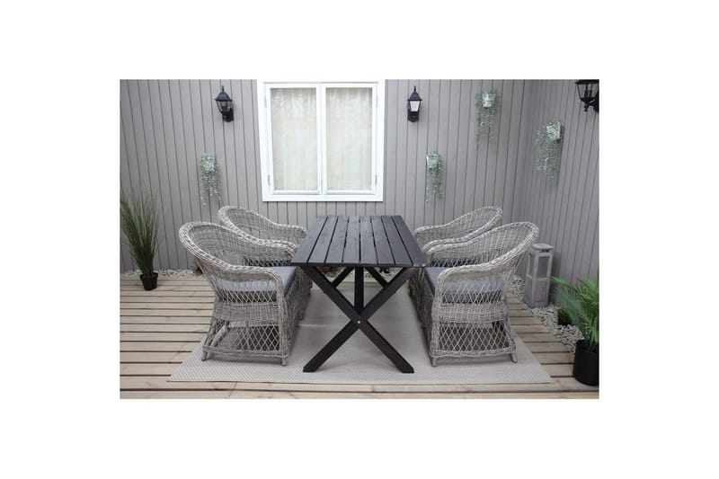 Utomhusmöbelgrupp 150 cm Bord & 4 Merida grå stolar Svart - Svart - Utemöbler - Utegrupp - Matgrupper utomhus