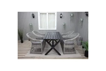 Utomhusmöbelgrupp 150 cm Bord & 4 Merida grå stolar Svart - Svart - Utemöbler - Utegrupp - Matgrupper utomhus