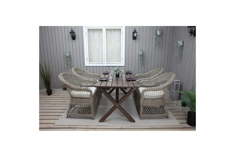 Utomhusmöbelgrupp 150 cm Bord & 4 Merida naturell stolar Brun - Brun - Utemöbler - Utegrupp - Matgrupper utomhus