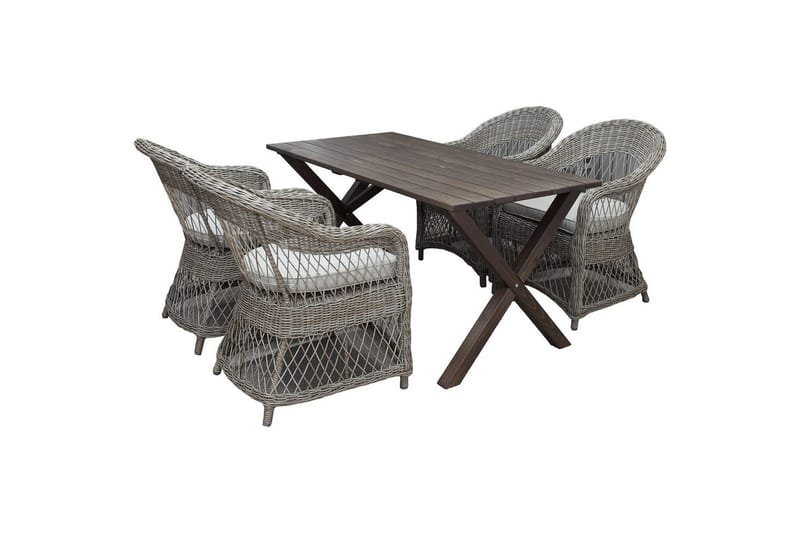 Utomhusmöbelgrupp 150 cm Bord & 4 Merida naturell stolar Brun, Brun