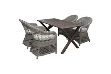 Utomhusmöbelgrupp 150 cm Bord & 4 Merida naturell stolar Brun