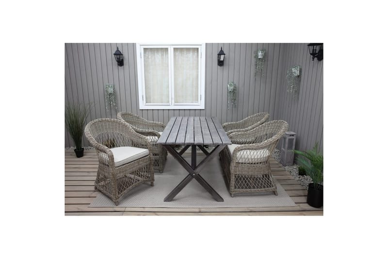 Utomhusmöbelgrupp 150 cm Bord & 4 Merida naturell stolar Grå - Grå - Utemöbler - Utegrupp - Matgrupper utomhus