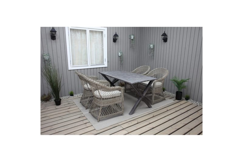 Utomhusmöbelgrupp 150 cm Bord & 4 Merida naturell stolar Grå - Grå - Utemöbler - Utegrupp - Matgrupper utomhus