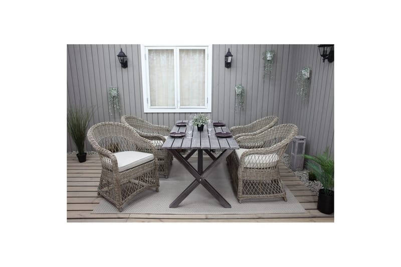 Utomhusmöbelgrupp 150 cm Bord & 4 Merida naturell stolar Grå - Grå - Utemöbler - Utegrupp - Matgrupper utomhus