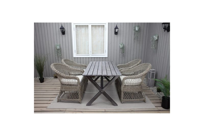 Utomhusmöbelgrupp 150 cm Bord & 4 Merida naturell stolar Grå - Grå - Utemöbler - Utegrupp - Matgrupper utomhus