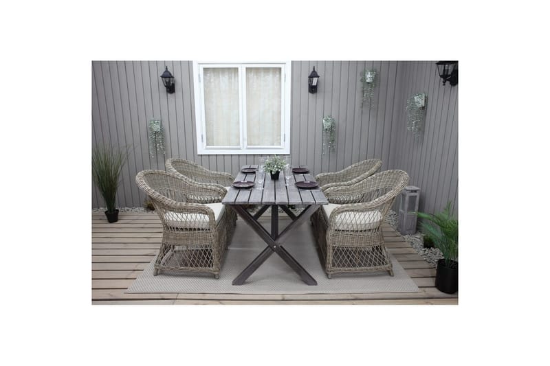 Utomhusmöbelgrupp 150 cm Bord & 4 Merida naturell stolar Grå - Grå - Utemöbler - Utegrupp - Matgrupper utomhus
