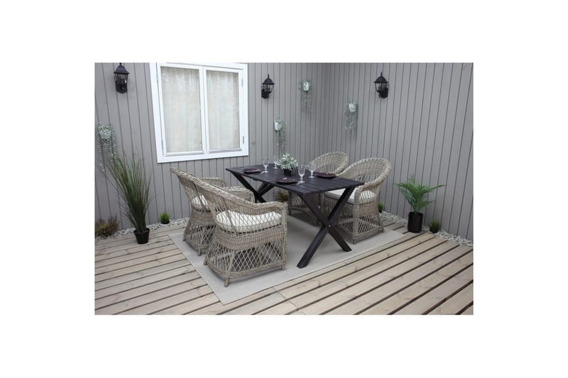 Utomhusmöbelgrupp 150 cm Bord & 4 Merida naturell stolar Svart - Svart - Utemöbler - Utegrupp - Matgrupper utomhus