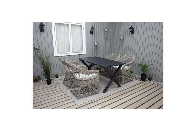 Utomhusmöbelgrupp 150 cm Bord & 4 Merida naturell stolar Svart - Svart - Utemöbler - Utegrupp - Matgrupper utomhus