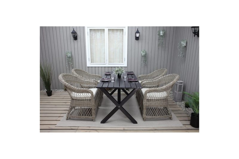 Utomhusmöbelgrupp 150 cm Bord & 4 Merida naturell stolar Svart - Svart - Utemöbler - Utegrupp - Matgrupper utomhus