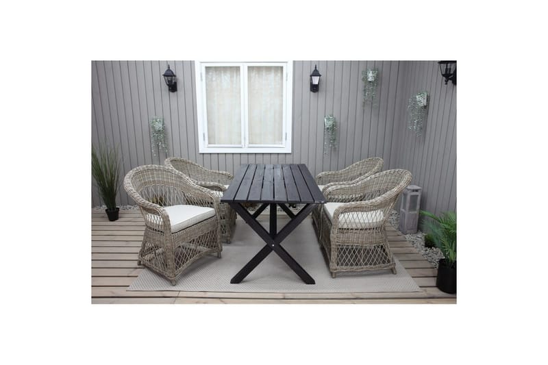 Utomhusmöbelgrupp 150 cm Bord & 4 Merida naturell stolar Svart - Svart - Utemöbler - Utegrupp - Matgrupper utomhus