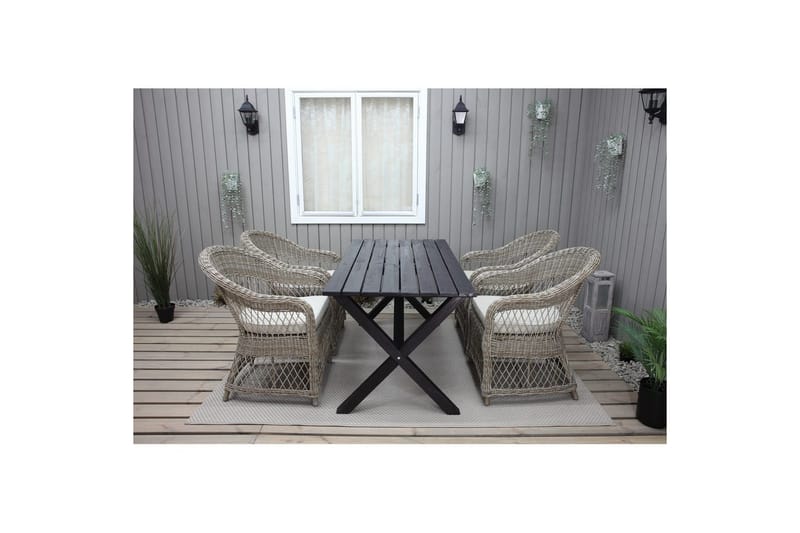 Utomhusmöbelgrupp 150 cm Bord & 4 Merida naturell stolar Svart - Svart - Utemöbler - Utegrupp - Matgrupper utomhus