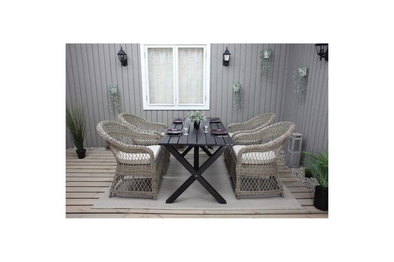Utomhusmöbelgrupp 150 cm Bord & 4 Merida naturell stolar Svart - Svart - Utemöbler - Utegrupp - Matgrupper utomhus