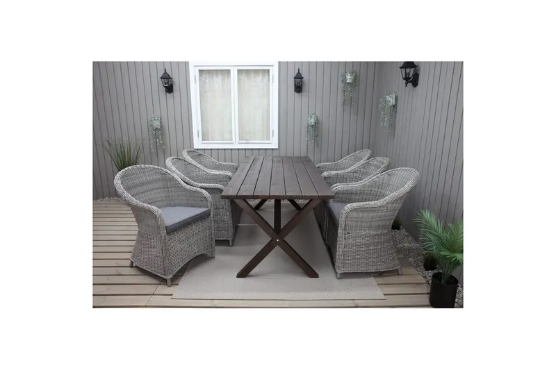 Utomhusmöbelgrupp 190 cm Bord & 6 Belize grå stolar Brun, Brun