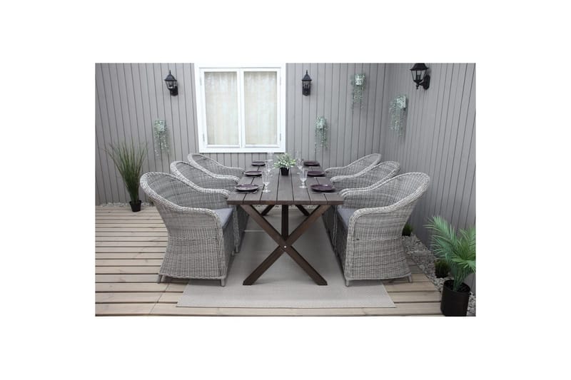 Utomhusmöbelgrupp 190 cm Bord & 6 Belize grå stolar Brun - Brun - Utemöbler - Utegrupp - Matgrupper utomhus
