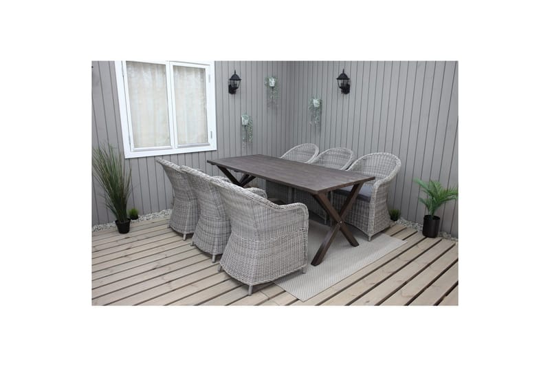 Utomhusmöbelgrupp 190 cm Bord & 6 Belize grå stolar Brun - Brun - Utemöbler - Utegrupp - Matgrupper utomhus
