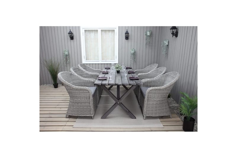 Utomhusmöbelgrupp 190 cm Bord & 6 Belize grå stolar Grå - Grå - Utemöbler - Utegrupp - Matgrupper utomhus