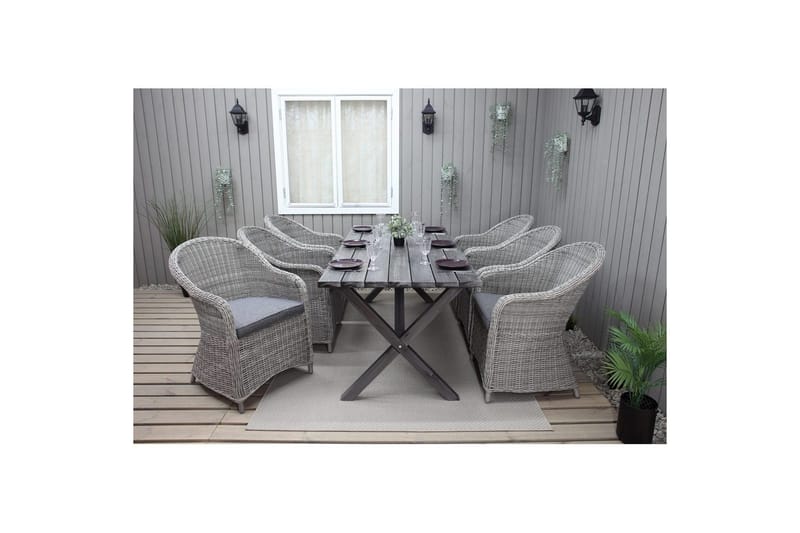 Utomhusmöbelgrupp 190 cm Bord & 6 Belize grå stolar Grå - Grå - Utemöbler - Utegrupp - Matgrupper utomhus