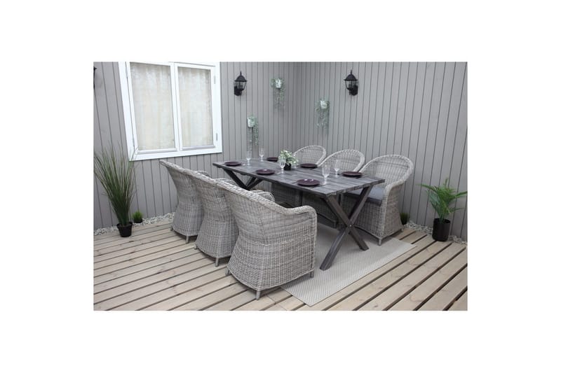 Utomhusmöbelgrupp 190 cm Bord & 6 Belize grå stolar Grå - Grå - Utemöbler - Utegrupp - Matgrupper utomhus