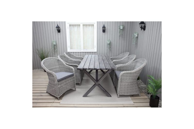 Utomhusmöbelgrupp 190 cm Bord & 6 Belize grå stolar Grå - Grå - Utemöbler - Utegrupp - Matgrupper utomhus