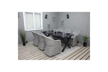 Utomhusmöbelgrupp 190 cm Bord & 6 Belize grå stolar Svart - Svart - Utemöbler - Utegrupp - Matgrupper utomhus