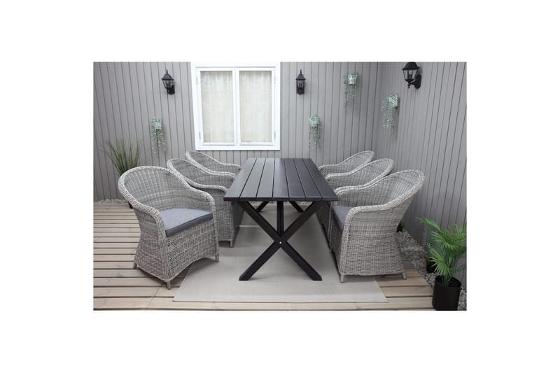 Utomhusmöbelgrupp 190 cm Bord & 6 Belize grå stolar Svart - Svart - Utemöbler - Utegrupp - Matgrupper utomhus