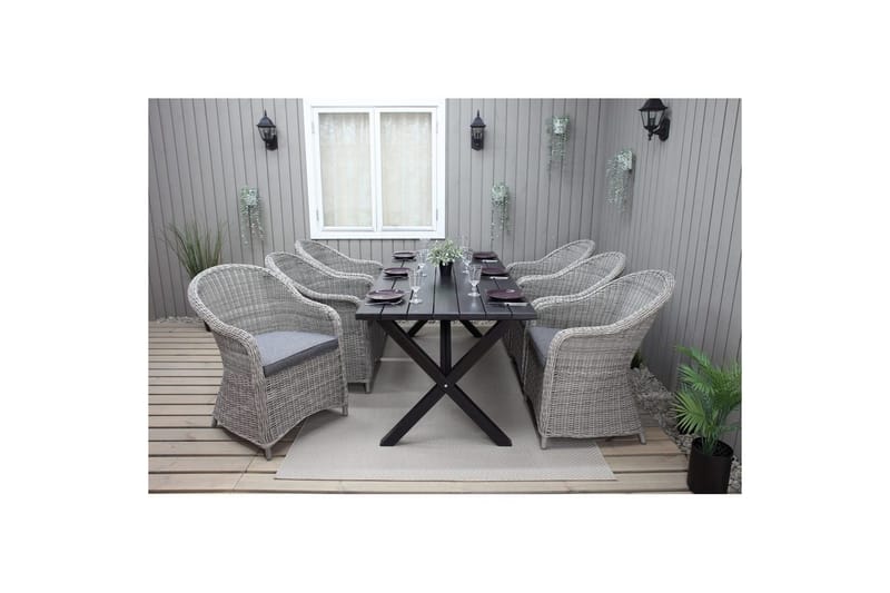 Utomhusmöbelgrupp 190 cm Bord & 6 Belize grå stolar Svart - Svart - Utemöbler - Utegrupp - Matgrupper utomhus