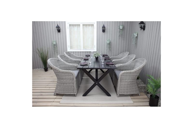 Utomhusmöbelgrupp 190 cm Bord & 6 Belize grå stolar Svart - Svart - Utemöbler - Utegrupp - Matgrupper utomhus