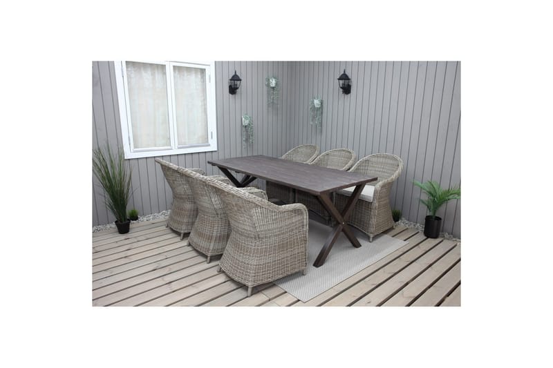 Utomhusmöbelgrupp 190 cm Bord & 6 Belize naturell stolar Brun, Brun