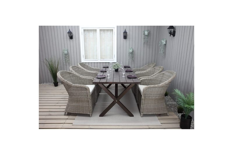 Utomhusmöbelgrupp 190 cm Bord & 6 Belize naturell stolar Brun - Brun - Utemöbler - Utegrupp - Matgrupper utomhus