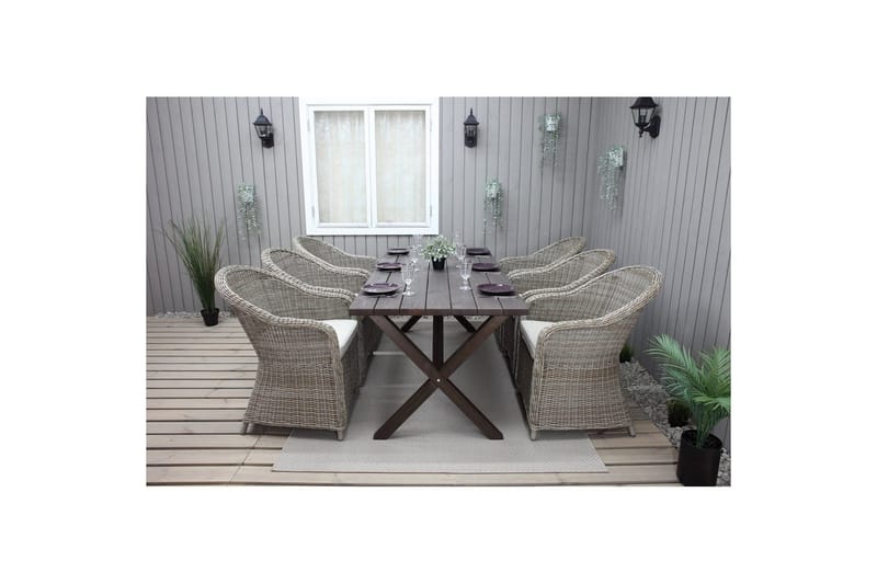 Utomhusmöbelgrupp 190 cm Bord & 6 Belize naturell stolar Brun - Brun - Utemöbler - Utegrupp - Matgrupper utomhus