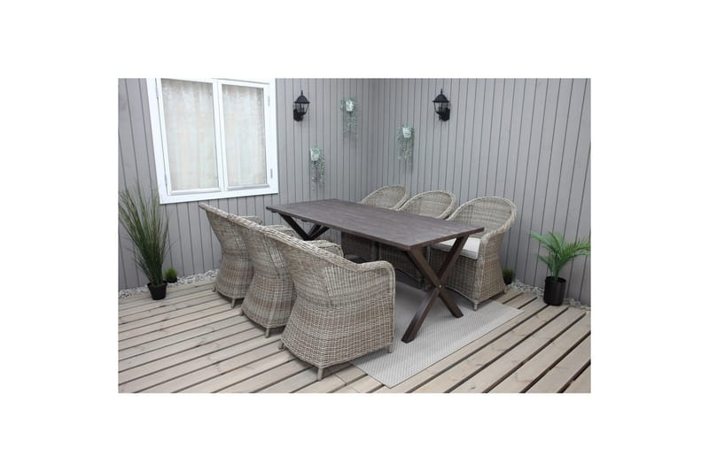 Utomhusmöbelgrupp 190 cm Bord & 6 Belize naturell stolar Brun, Brun