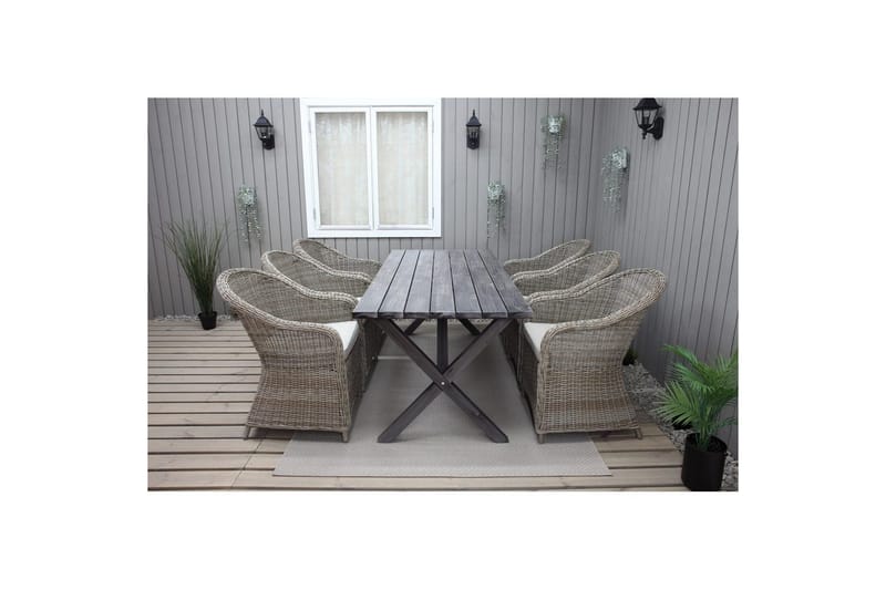 Utomhusmöbelgrupp 190 cm Bord & 6 Belize naturell stolar Grå - Grå - Utemöbler - Utegrupp - Matgrupper utomhus