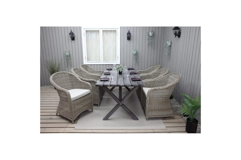 Utomhusmöbelgrupp 190 cm Bord & 6 Belize naturell stolar Grå - Grå - Utemöbler - Utegrupp - Matgrupper utomhus