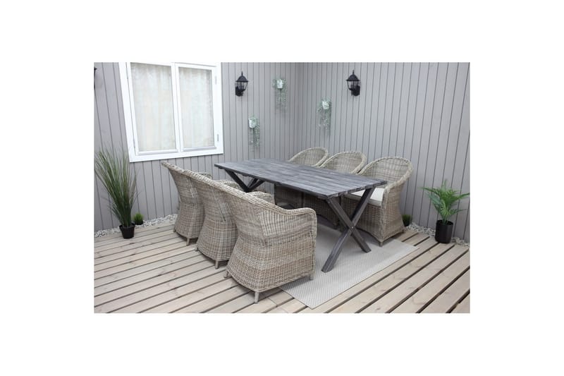 Utomhusmöbelgrupp 190 cm Bord & 6 Belize naturell stolar Grå - Grå - Utemöbler - Utegrupp - Matgrupper utomhus